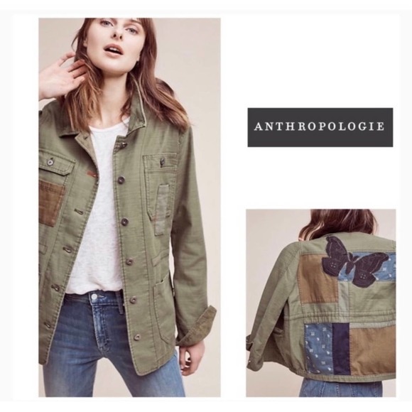 Anthropologie Jackets & Blazers - Anthropologie Hei Hei Butterfly Paisley Print Patched Utility Army Green Jacket